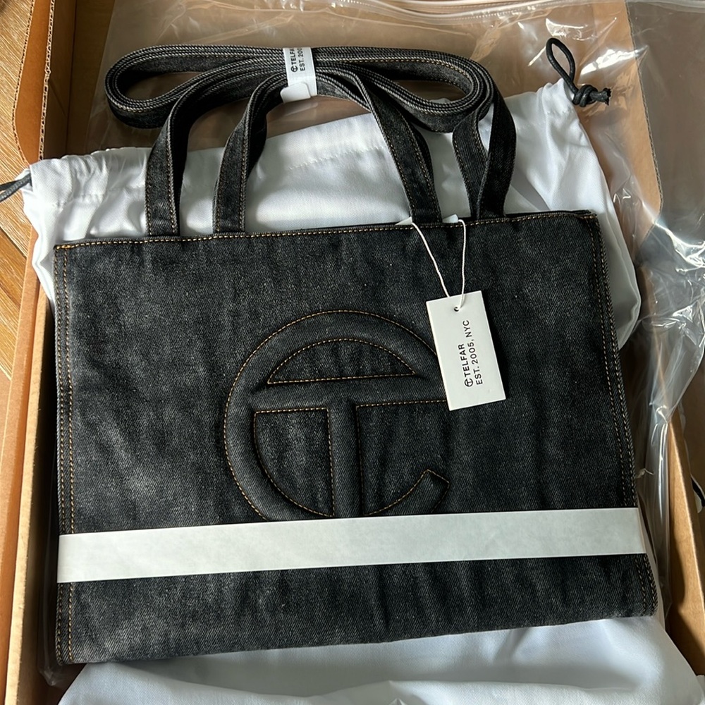 Telfar Medium Denim Shopper - Black